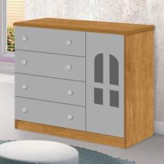 Cômoda 1 Porta 4 Gavetas Alvin Cinza/Nature - J&A Móveis