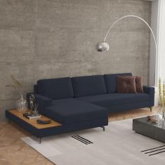 Sofá em Linho 322cm Chaise Esquerdo e Deck Loft