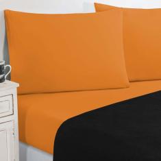 Jogo De Cama Malha Lençol 100% Algodão Gran Moratta 3 Peças Solteiro Preto-laranja