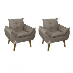 Kit 02 Poltrona/cadeira Decorativa Glamour Com Pés Quadrado Capuccino 