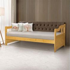 Sofá Cama Dublin Mona Estofado Capitonê Veludo Marrom Madeira - Imbuia
