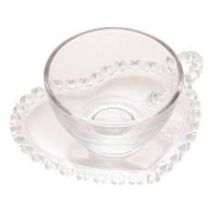 Xícara De Chá De Cristal Com Pires Coração 170ml - Lyor