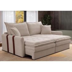 Sofá Baú Sem Caixa Retrátil 1,80m Softgel Bonnie Boucle Bege Claro Cama Inbox