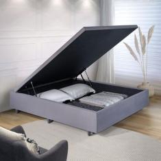 Base Box B&G Baú Casal em Suede 138x188x42cm