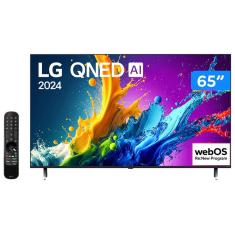 Smart TV 65" 4K QNED LG 65QNED80TSA WebOS 24 Processador α5 Ger7 Wi-Fi Bluetooth com Alexa e Chromecast 3 HDMI 2 USB