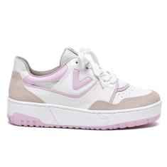 Tênis Casual Feminino Aveia Branco Rosa Via Marte 23-13102-06-Feminino