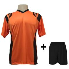 Uniforme Esportivo com 18 camisas modelo Roma Laranja/Preto + 18 calções modelo Madrid + 1 Goleiro +