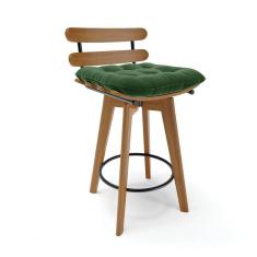 Banqueta Giratória Costela Suede Base Madeira Verde