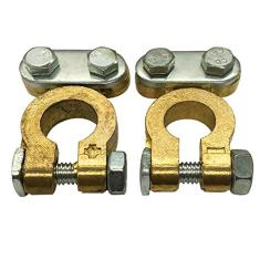 Ampper Brass Battery Terminal Connector Clamps, Top Post Battery Terminals Set for Marine Car Boat RV Vehicles (1 Pair)