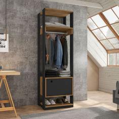 Guarda-Roupa Closet Titan 1 Porta Preto e Freijó