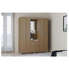 Guarda Roupa Solteiro Ambiente Cordoba 4 Portas Castanho - Poquema