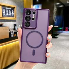 Capa magnética fosca translúcida para Samsung Galaxy S23 S22 Plus Ultra Wireless Charging Matte Armor Bumper Cover, roxa, para Galaxy S23 Plus