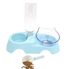 Tigelas duplas para cães e gatos antivômito, tigelas de água elevadas para comida de gato com suporte inclinado a 15° e dispensador automático de água, tigela alimentadora de animais de estimação para