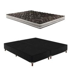 Box Queen Íris 42x158x198cm com Colchão Queen Unique D33 Plus Duoface 16x158x198cm Preto Elegancy