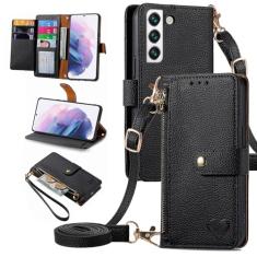 Furiet Capa carteira para Samsung Galaxy S22 5G bolso com zíper bolsa com alça de ombro, suporte de couro PU flip fólio porta-cartões acessórios capa para celular para S 22 22S 4G G5 6,1 polegadas