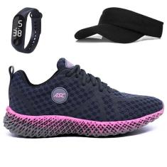 Tênis Feminino Para Academia Caminhada Sola Reta Com Relógio E Viseira-Feminino