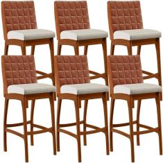 Kit 06 Banquetas Altas Mila Camel Linho Champagne