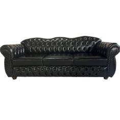 1 SOFÁ CHESTERFIELD CAPITONE IMPERATRIZ 2.30M (3 lugares) + 1 POLTRONA - CORANO PRETO / sala - recepção - barbearia - TV