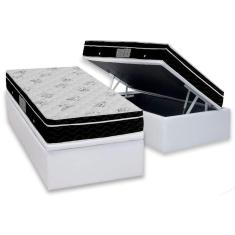 Cama Box Baú Solteiro: Colchão Molas Ortobom Nanolastic Physical + Base CRC Courano White(88x188)