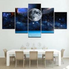 Quadro Decorativo Mosaico De 5 Peças Lua Estrelas Universo - Kyme Quad