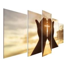 Kit Quadros Decorativos Sala Mão Cruz Religioso Oração Jesus - Olph De