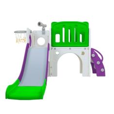 Freso Baby Playground Infantil 7x1 Mini Mundo Infinity 2 Torres, Para Crianças de 1 a 4 anos, Compacto e Fácil Montagem, com Escorregador, Cesta de Basquete e Bola, Escalada, Luneta