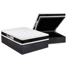 Cama Box Baú Casal: Colchão Espuma Castor D45 Black E White Air Double Face + Base Gray(138X188)