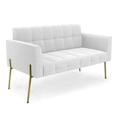 Sofá Namoradeira 2 Lugares Pé Ferro Dourado Elisa Bouclê Off White D03