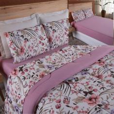 Coordenado Edredom E Lençol King Malha Fio Penteado - Rosê