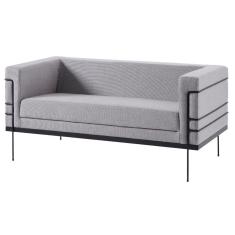 Sofá 2 Lugares Le Corbusier Daf Móveis 136 cm em Madeira Eucalipto Espuma D28 Linho Cinza Base Aço