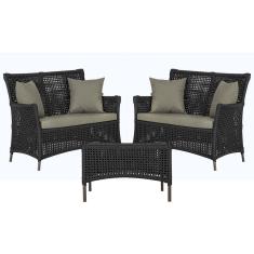 2 Sofá Área e Mesa Igapó Alumínio Pintura Marrom Corda Náutica Estofado Impermeável Almofada 8 Trama