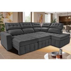 Sofá De Canto Direito 2,65x2,30m Retrátil E Reclinável Com Molas Ensacadas Cama Inbox Nobre Cinza
