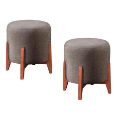 Conjunto - 2 Puffs Banqueta Thor Luxo Castellar Móbile Linho Cappuccino