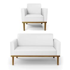 Sofá Namoradeira Com Poltrona Base De Madeira Fixa Castanho Marisa Corino D03 - D?rossi Cor Branco