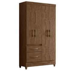 Guarda Roupa Solteiro 04 Portas Madri Castanho Wood - Moval, Castanho 