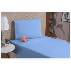 Jogo De Lençol Cima E Baixo Algodão Solteiro Azul 3 Peças
