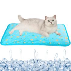 SEIS Almofada de gelo para cães, seda gelada, gatos, tapete de resfriamento para animais de estimação, tapete de bambu fresco de verão, almofada respirável (fruta azul, P