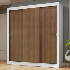 Guarda Roupa Casal Nobre 3 Portas de Correr MDP Branco-Rustic Nobre Madesa