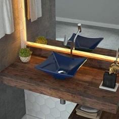 Cuba de Apoio para Banheiro L30 Lux Quadrada Folha Compace Azul Escuro