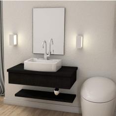 Bancada para Banheiro 80cm com Cuba Aria e Prateleira 805w Metrópole Compace Preto Onix