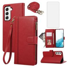 Asuwish Capa de celular para Samsung Galaxy S22 Plus S22+ 5G com zíper carteira celular com protetor de tela de vidro temperado alça transversal suporte para cartão S22+5G S22plus 22S + S 22 22+