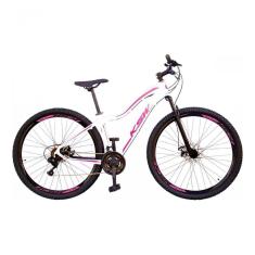 Bicicleta Feminina Aro 29 Ksw Mwza Alumínio 27v K7 Freio Disco Mecânico Garfo Suspensão - Branco/pink/violeta Tam.17