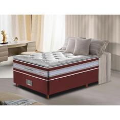 Conjunto Cama Box Solteiro De Molas Ensacadas D33 Com Pillow Top Cama Inbox Select 88x188x71 Vinho