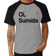 Camiseta Raglan Oi sumida - Foca na Moda, Cinza, Preto, GG