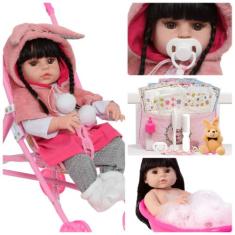 Boneca Reborn Realista Carrinho Enxoval Coelhinha Completo - Cegonha R