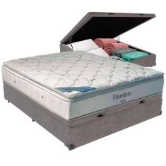 Cama Box Baú Cinza E Colchão Freedom Molas Ensacadas Casal Ortobom