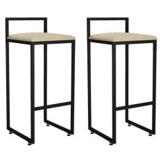 Kit 02 Banquetas Altas Para Cozinha Sala de Jantar Hanna L02 Preto Sue