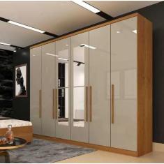 Guarda-roupa Casal 6 portas 4 gavetas Com Espelho Veneza Cinamomo Off 