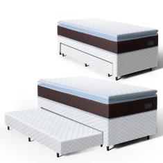Cama Box com Colchao de Espuma D33 Pillow Top Comfort Luxo + Auxiliar de Espuma Unique Solteiro 88cm