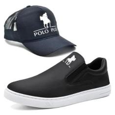 Kit Tênis Slip On Casual Masculino com Elástico Lateral Sola Borracha e Boné-Masculino